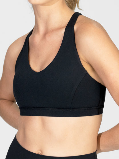 Close up of Clay Active yoga and training sports bra.